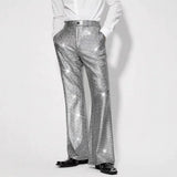 AIDASE  -  Performance Casual Pants Shiny Sequin Plaid Pattern Evening Show Off-Waist Dressing Bottoms Men's Fashion aidase-shop