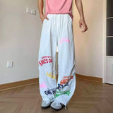 AIDASE  -  American Style Simple Men's Trousers Letter Print Decoration Drawstring Design Loose Hip Hop Casual Male Pants aidase-shop