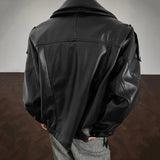 AIDASE  -  Men's PU Leather Jacket 2025 Autumn New Lychee Pattern Double Layer Collar Design Long Sleeve Fashion Male Coats 21E7549 aidase-shop