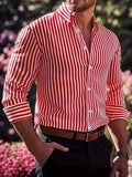 AIDASE  -  Men'S Casual Regular Fit Striped Long Sleeve Solid Color Polyester Button Lapel Shirt aidase-shop