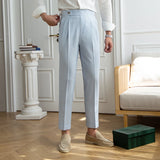 Aidase 2024 Spring Seersucker High Waist Straight Pants British Petty Bourgeoisie Blue Stripe Italian Casual Trousers Men aidase-shop