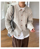 AIDASE  -  Winter Men's Korean Fashion Button-up Cardigan Casual Streetwear Cable Knitted Sweaters Y2K Vintage Turn-Down Collar Knitwear aidase-shop