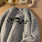 AIDASE  -  Retro Embroidery Sweater Men Women Autumn Winter Thick American Vintage Letter Pullover High Street Loose Knit Sweater Jacket aidase-shop
