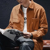 29.48Aidase Autumn Waffle Long Sleeve Shirts For Men Applique Button Up Casual Cargo Shirt Solid Color Y2K Vintage Streetwear Pocket Blouse aidase-shop