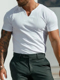 AIDASE  -  Trendy Mens Pure Color Slim Fit T Shirts Spring Summer Sports Breathable Casual T-shirt Men Short Sleeve V Neck Fashion Pullover aidase-shop