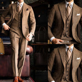 AIDASE  -  Woolen Brown Men Suits 3 Pieces Business Blazer Vest Pants Single Breasted Lapel Wedding Groom Formal Work Party Causal Tailored aidase-shop
