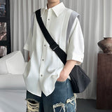 AIDASE  -  Summer New Men Shirts Contrast Color Patchwork Design Loose Turn-Down Collar Short Sleeve Shirt Fashion Menswear 21E6531 aidase-shop