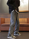 American hiphop jeans men's autumn winter retro smoke gray y2k pants man unisex loose straight wide bottom oldschool baggy jeans aidase-shop