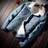 Aidase Denim Jackets Man Padding with Sheep Jeans Coat for Men Padded Wool Black Warm Slim Fit Lxury Low Cost One Piece Fashion Casual aidase-shop