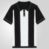 Aidase Men's Business Slim-fit Knit Polo Shirt Light Luxury Leisure Button-down Short Sleeve Shirts Breathable Patchwork Knitwear M-3XL
