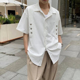 AIDASE  -  Summer New Men's Solid Color Stitching Short-Sleeved Shirt Korean Style Fashion Trend Street Loose Casual Simple Men's Tops aidase-shop