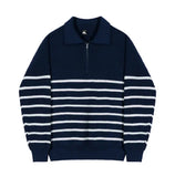 AIDASE  -  Autumn Turn-down Collar Long-sleeved Sweater for Men, Korean Style Loose Retro Casual Half-zip Striped Knitted Shirt Top M-2XL aidase-shop