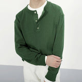 AIDASE  -  Casual Buttoned Crew Neck Knit Jumper Tops Men Vintage Knitting Sweaters Trendy Mens Autumn Long Sleeve Solid Color Sweater aidase-shop