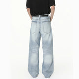 AIDASE  -  Korean Style New Fashion Men's Light Blue Solid Color Straight Wide Leg Straight Loose Jeans Pants Male Pleated Denim Trousers aidase-shop
