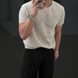 AIDASE  -  Men's Summer Thin round Neck Loose Casual T-shirt Breathable Knitted Short Sleeve American Trend Top aidase-shop