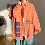 AIDASE  -  Korean Men's Patchwork Square Collar Button Pocket Printed Letters Fashion Loose Simple Casual Long Sleeved Shirts aidase-shop