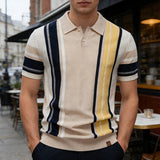AIDASE  -  Spring Summer New Casual Mens Slim Polo Shirts Vintage Buttoned Lapel Short Sleeve Knit Polos Men Clothes Stylish Striped Polos aidase-shop