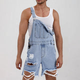 AIDASE  -  Fashion Hole Ripped Jeans Men Jumpsuit Denim Shorts Summer Vintage Frayed Bodysuits Overalls Strap Short Pants Streetwear Male aidase-shop