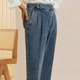 Aidase High Quality Double Pleated Jeans Straight Tube Loose Washed High Grade Casual Pant Men Dress Trouser Straight Leg Pant Naples aidase-shop