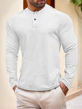 AIDASE  -  Men's Henley Neck Long Sleeve T-Shirt Slim Fit Casual Button-Down Top aidase-shop