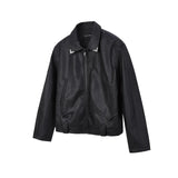 AIDASE  -  Short Black Leather Jacket Men's Spring Autumn Stylish American Retro Crack Texture Pilot Motorcycle Vest Jacket aidase-shop