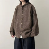 AIDASE  -  New Korean Fashion Button Hoodie Cardigan For Man Y2K Retro Brown Knitted Sweaters High Street Casual Cardigans Knitwear