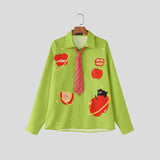 AIDASE  -  Men Shirt Printing Lapel Long Sleeve Button Loose Men Clothing With Plaid Tie Streetwear Korean Style Fashion Tops aidase-shop