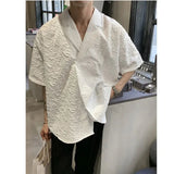 AIDASE  -  Men's Textured Cuban Collar Shirt Casual Oversized Short Sleeve Button Down Loose Fit Summer Top aidase-shop