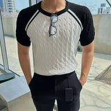 Aidase New Men Knit T Shirt Vintage Slim Fit O Neck Short Sleeve Patchwork Knitted T-shirts Men Summer Casual Breathable Knitting Tops