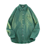 Aidase Harajuku Long Sleeve Plaid Shirts Men Autumn Loose High Street All-match Shirt Gentleman Camisa Check Tops Stylish 5XL-M