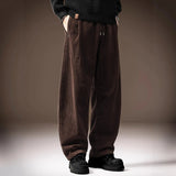 AIDASE  -  American Style Heavy Duty Men Solid Color Drawstring Casual Trendy Wide Leg Straight Corduroy Trousers Male Bottom Clothes Pants aidase-shop