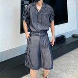 AIDASE  -  Summer New Men's Denim Sets Breathable Short Sleeve Lapel Men Shirt Straight-leg Loose Shorts Male Two-Piece Tide 21E6407