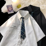 AIDASE  -  Academy Style JK Uniform White Shirt Short Sleeved Top Summer Casual Hong Kong Style Japanese Couple Graduation Class Shirt aidase-shop