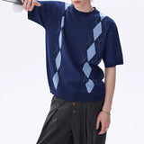AIDASE  -  Men's Fashion Graphic Print Knit T Shirts Spring Summer Casual O Neck Short Sleeve T-shirt Vintage Mens Knitting Pullover aidase-shop