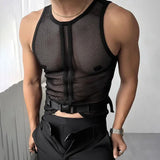 Aidase Men's High Street Punk Black Vest Sexy See-through Men Sleeveless Tee Fitness Exercise Hollow Vest Mesh Breathable Male Tank Top aidase-shop