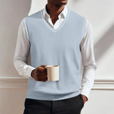 AIDASE  -  Fashion Men Sweater Vest Solid Color Autumn Winter High Quality Casual V-neck Sleeveless Knitted PUllover Warm Comfort Vest Top aidase-shop