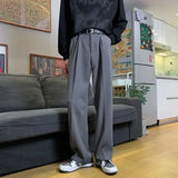 AIDASE  -  Slim Fit Trousers For Men Gray Solid Color Tressed Man Suits Pants Spring Clothes Elegant Korean Reviews Many Luxury Dress Up aidase-shop