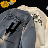 Aidase Hip-hop Men's Fall Sweatshirt Suede Oversized Menswear Letter Printed Casual Sweatshirts Vintage Men Women Round Neck Clothing