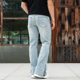AIDASE  -  Men Light Blue Solid Color Casual Simple Daily Trendy Floor Length Flared Denim Trousers American Style Four Seasons Jeans Pants aidase-shop