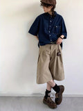 AIDASE  -  Summer Vintage Deep Blue Denim irt ex Casual Classic College Sle Simple Versatile Trendy ort Sve Square Collar aidase-shop