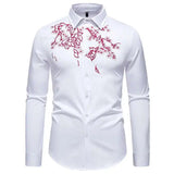 AIDASE  -  New Men's Floral Embroidered Long Sleeved Shirt 2025 Long Sleeve Contrast Male Tops Single Breast