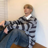 AIDASE  -  American Patchwork Contrasting Polo Shirt Men's Loose Spring Autumn Korean Casual Versatile Retro Striped Long Sleeved T-shirt aidase-shop
