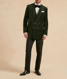 AIDASE  -  Modern Velvet Men Suits 2 Piece Coat Pants Groom Frog Button Suit Business Blazer Pants Wedding Prom Party Jacket Customized aidase-shop