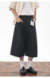 AIDASE  -  Men's Japanese Cityboy Cropped Wide Leg Suit Shorts Pleated Linen Texture 7/8 Length Casual Culottes Pants aidase-shop