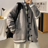 Aidase Cardigan Man Clothes V Neck White Knitted Sweaters for Men Striped Black A 90s Vintage Long Sleeve 100% Pull Oversize Tops aidase-shop