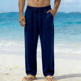 AIDASE  -  Men's Linen Textured Beach Pants Loose Fit Drawstring Casual Trousers with Side Pockets aidase-shop