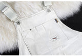 AIDASE  -  Men White Denim Bib Overalls Shorts Loose Big Pocket Cargo Dungarees Summer Casual Jumpsuits Coveralls aidase-shop