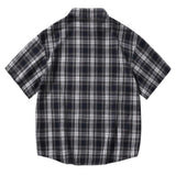 AIDASE  -  Mens Plaid Loose Label Short Sleeved Shirt Youth Fashion Cardigan Casual Shirt Chest Pocket Men'S Autumn Shirt aidase-shop