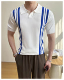 AIDASE  -  Summer Slim Fit Striped Contrast Knit Ice Polo Shirt Men's Stretchable Short Sleeve T-Shirt M-4XL aidase-shop