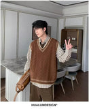 AIDASE  -  Loose Men's Knitted Sweater V-Neck Autumn Winter New Style College Wind Vest Twisted Korean Version Loose Top for Men aidase-shop